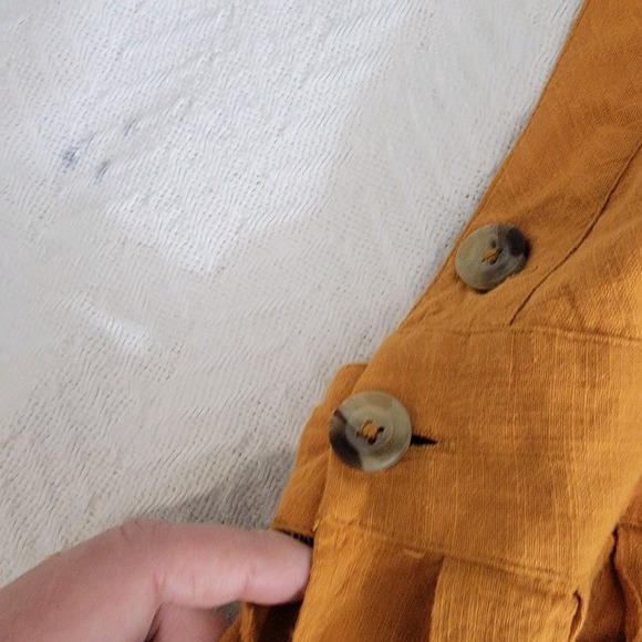 Free People Lula Apron Bib Open Back Midi Dress In Gold Size 8 Cotton - Picture 12 of 14